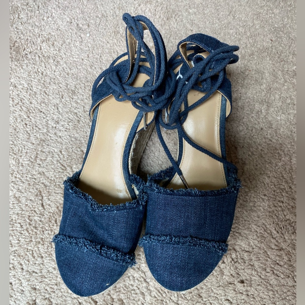 Michael Kors Tibby Closed Toe Denim Wedge Sandals